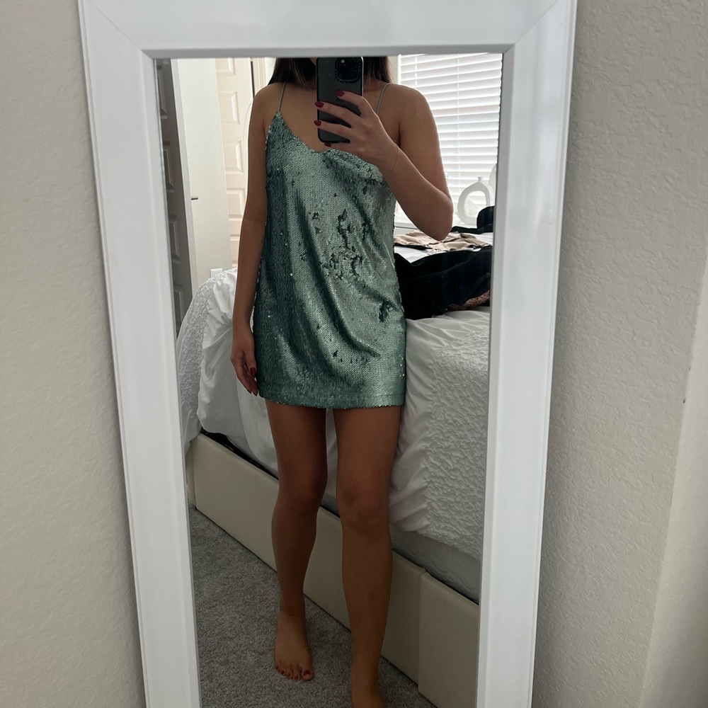 Short turquoise sequin mini dress
